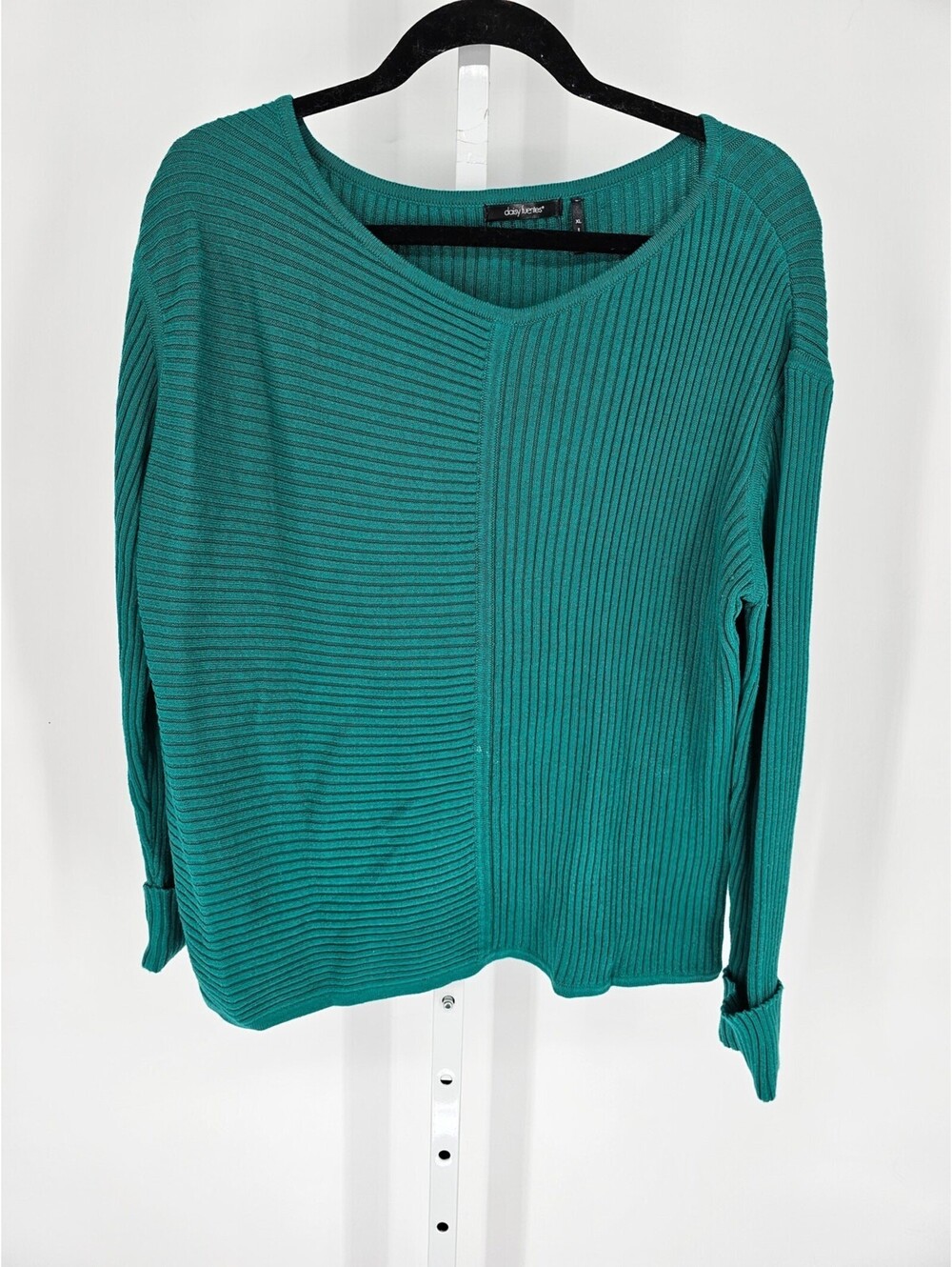 Daisy Fuentes Women's Teal Ribbed Crew Neck Knit Cotton-Acrylic Sweater Size XL